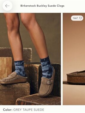 Birkenstock Buckley Suede Clogs in Grey Taupe